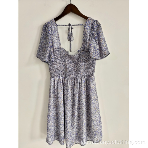 Ladies Floral Dress Ladies Sweet Floral Dress With Short Sleeves Supplier